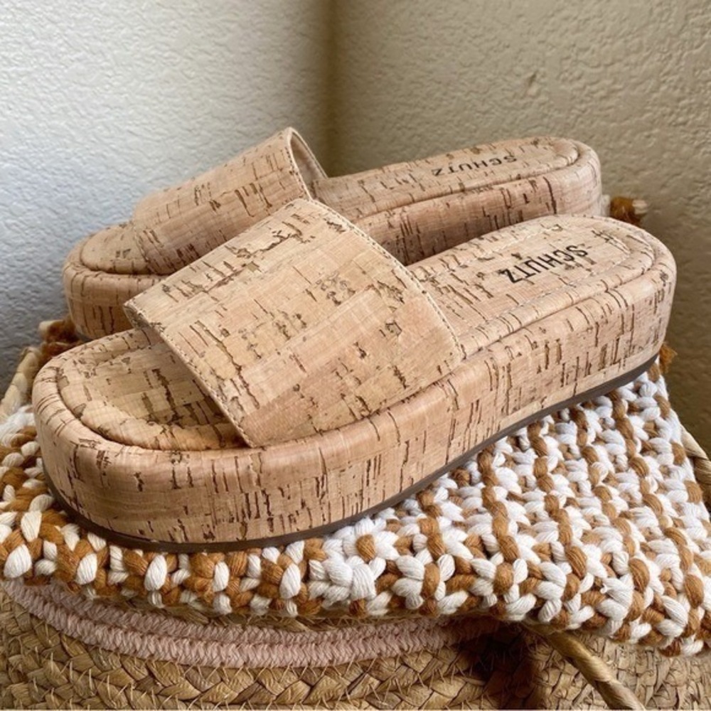 SCHUTZ Women's Size 6 Yara Cork Sandal In Natural Platform Chunky
